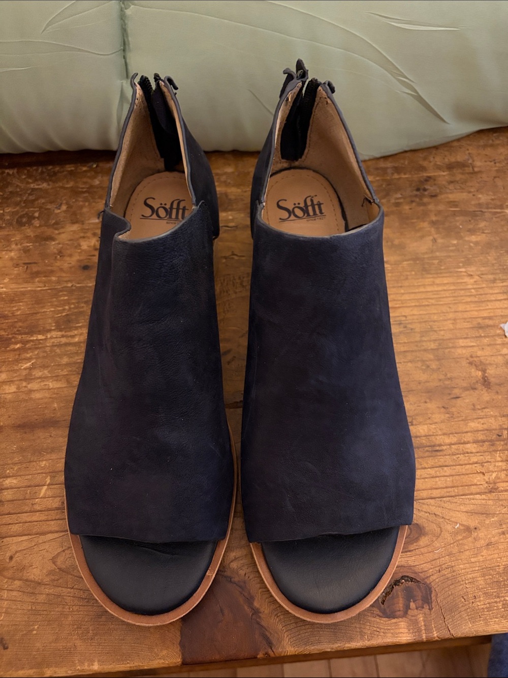Navy Peep-Toe Suede Sandal Booties for Women by Sofft